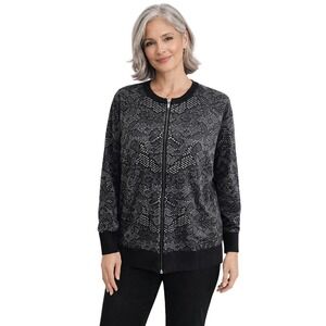 Ann Taylor Black White Geometric Print Zip Front Bomber Jacket Women XL‎